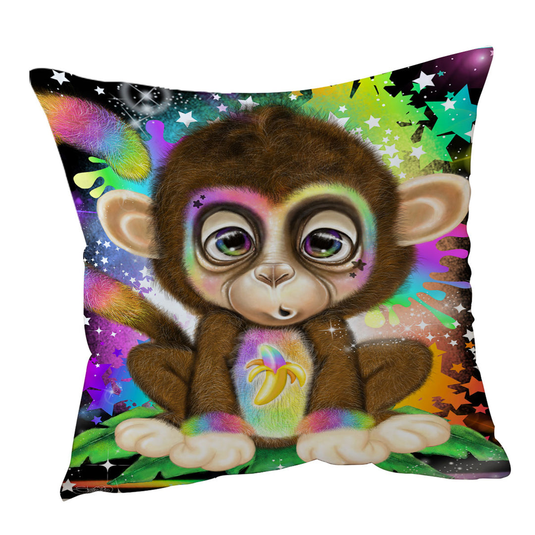 Cute Kids Rainbow Lil Monkey Cushion Cover