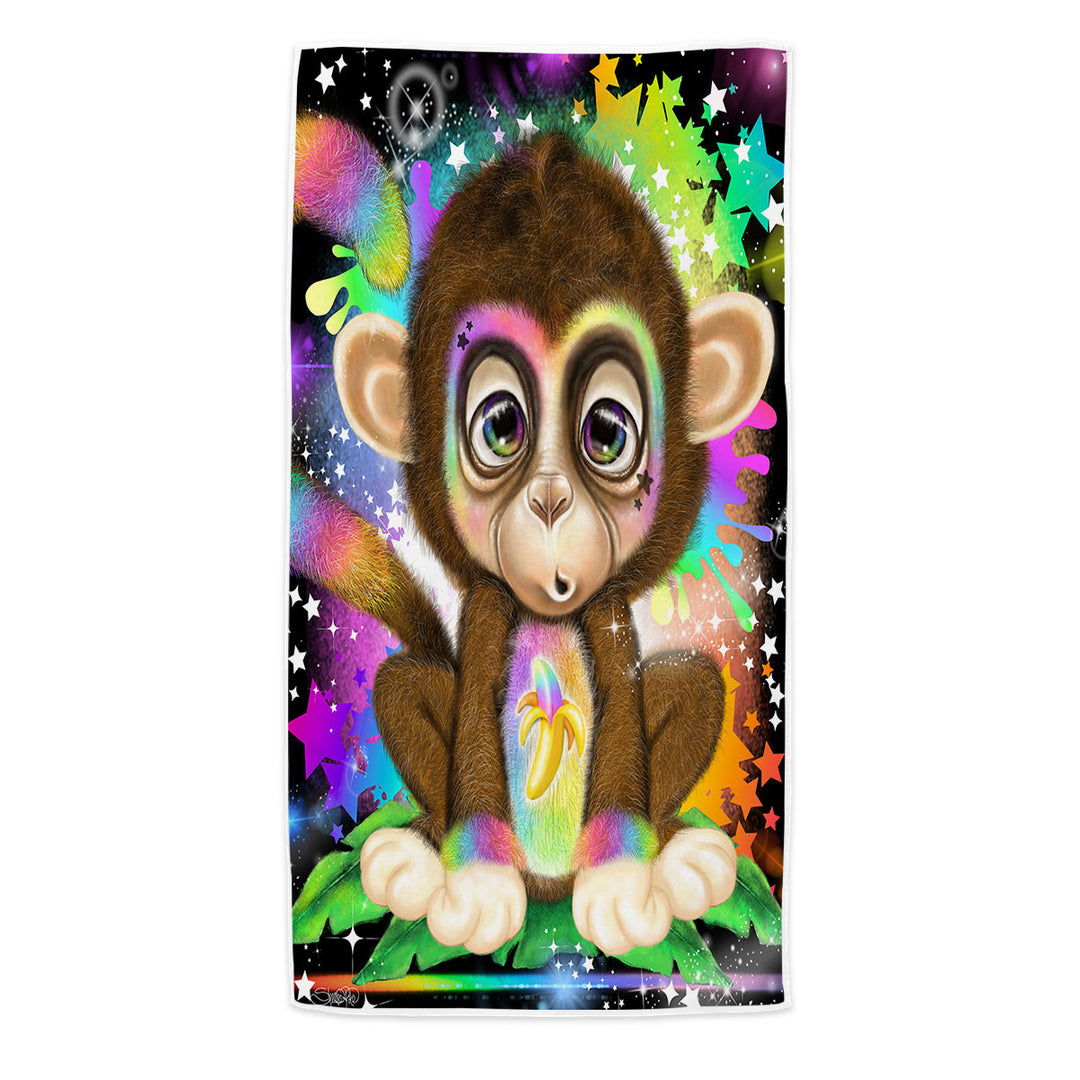 Cute Kids Rainbow Lil Monkey Microfiber Beach Towel