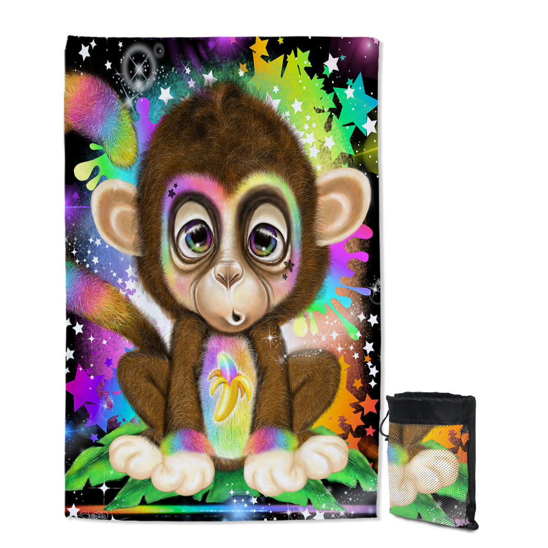 Cute Kids Rainbow Lil Monkey Microfibre Beach Towels for Travel