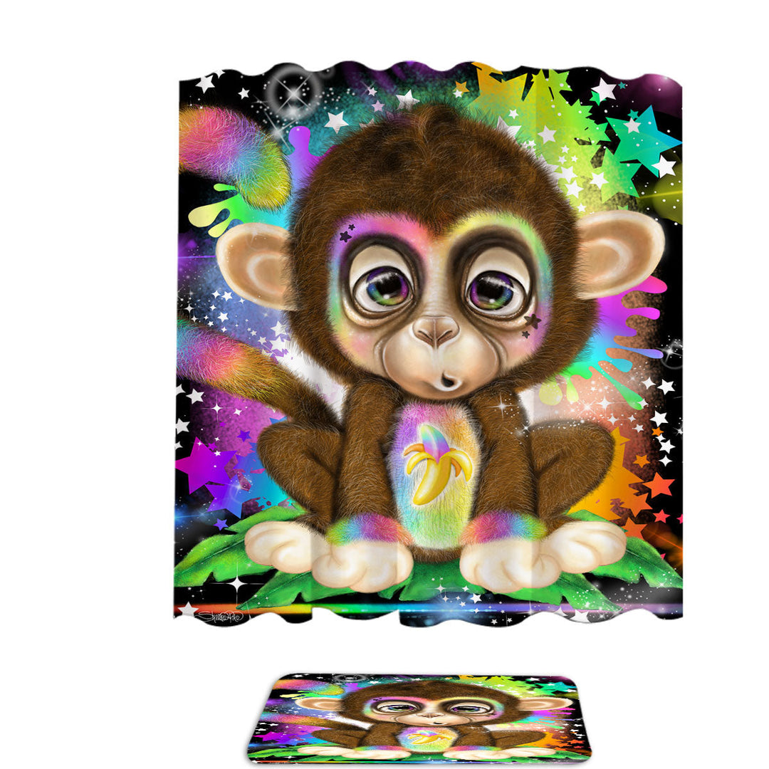 Cute Kids Rainbow Lil Monkey Shower Curtain