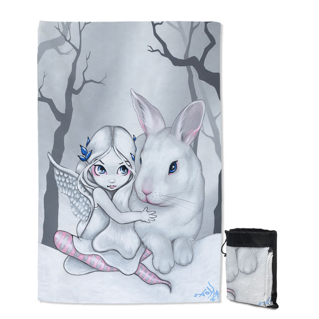 Cute Kids Swimming Towels Drawing Winter Fairy and Snow Bunny