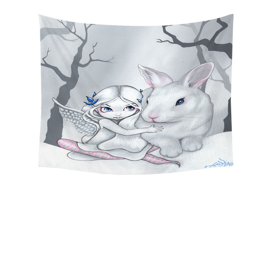 Cute Kids Wall Decor Drawing Winter Fairy and Snow Bunny