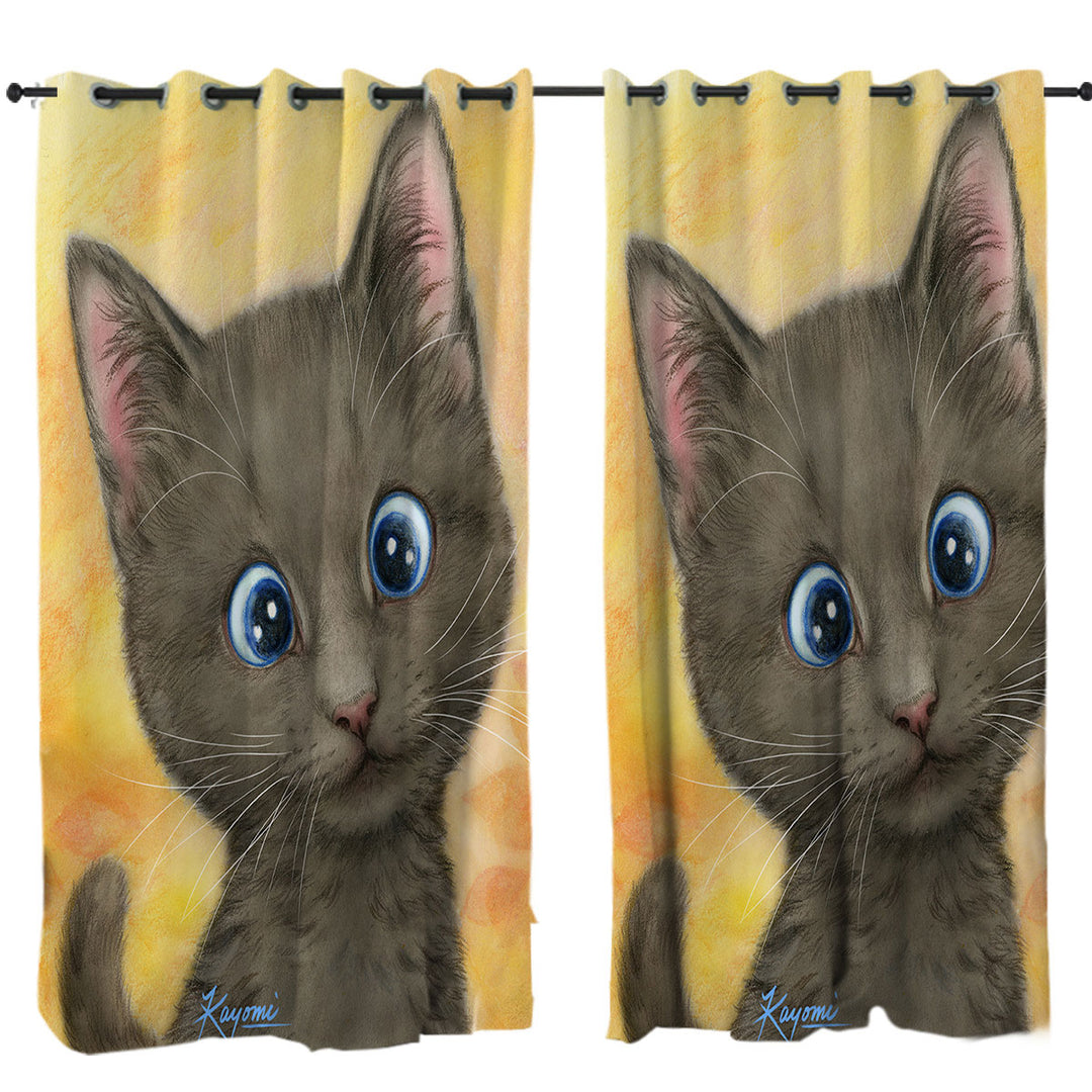 Cute Kittens Art Silly Blue Eyes Cat Curtains