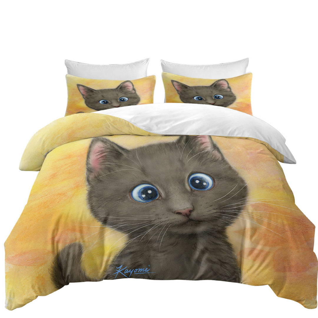 Cute Kittens Art Silly Blue Eyes Cat Duvet Cover set
