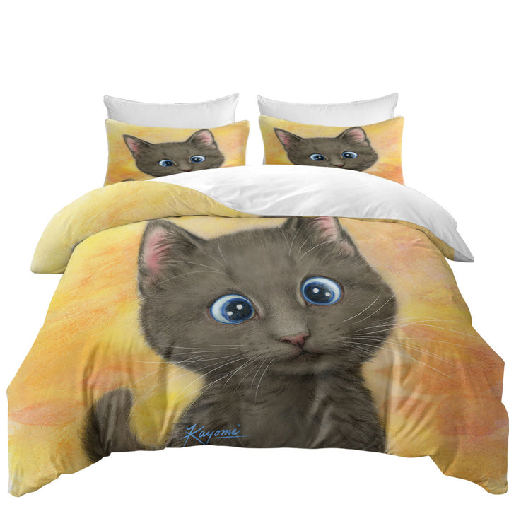 Cute Kittens Art Silly Blue Eyes Cat Duvet Cover set