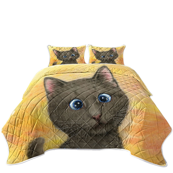 Cute Kittens Art Silly Blue Eyes Cat Quilts
