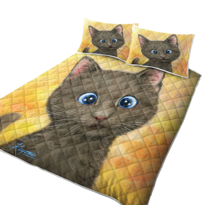 Cute Kittens Art Silly Blue Eyes Cat Summer Quilt