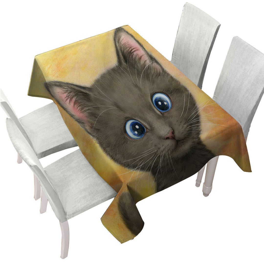 Cute Kittens Art Silly Blue Eyes Cat Tablecloth