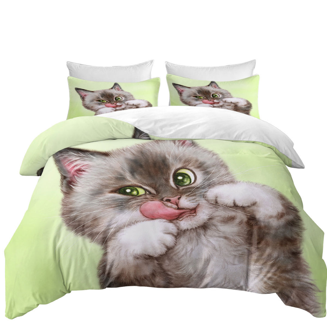 Cute Kittens Drawings Brownish Tabby Kitty Cat California King Duvet Cover