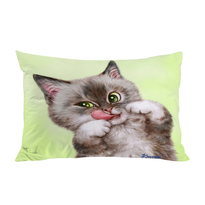 Cute Kittens Drawings Brownish Tabby Kitty Cat Pillow Cases