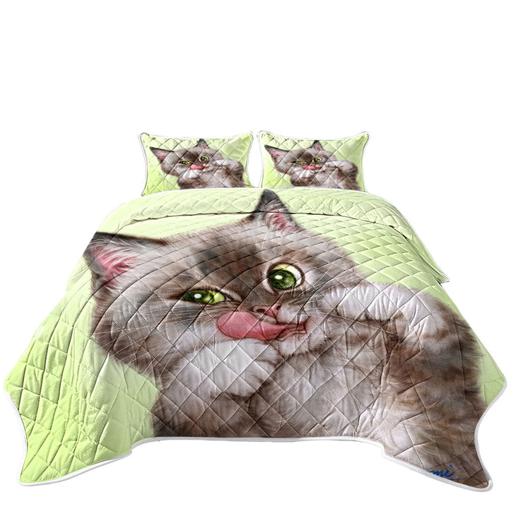 Cute Kittens Drawings Brownish Tabby Kitty Cat Quilt