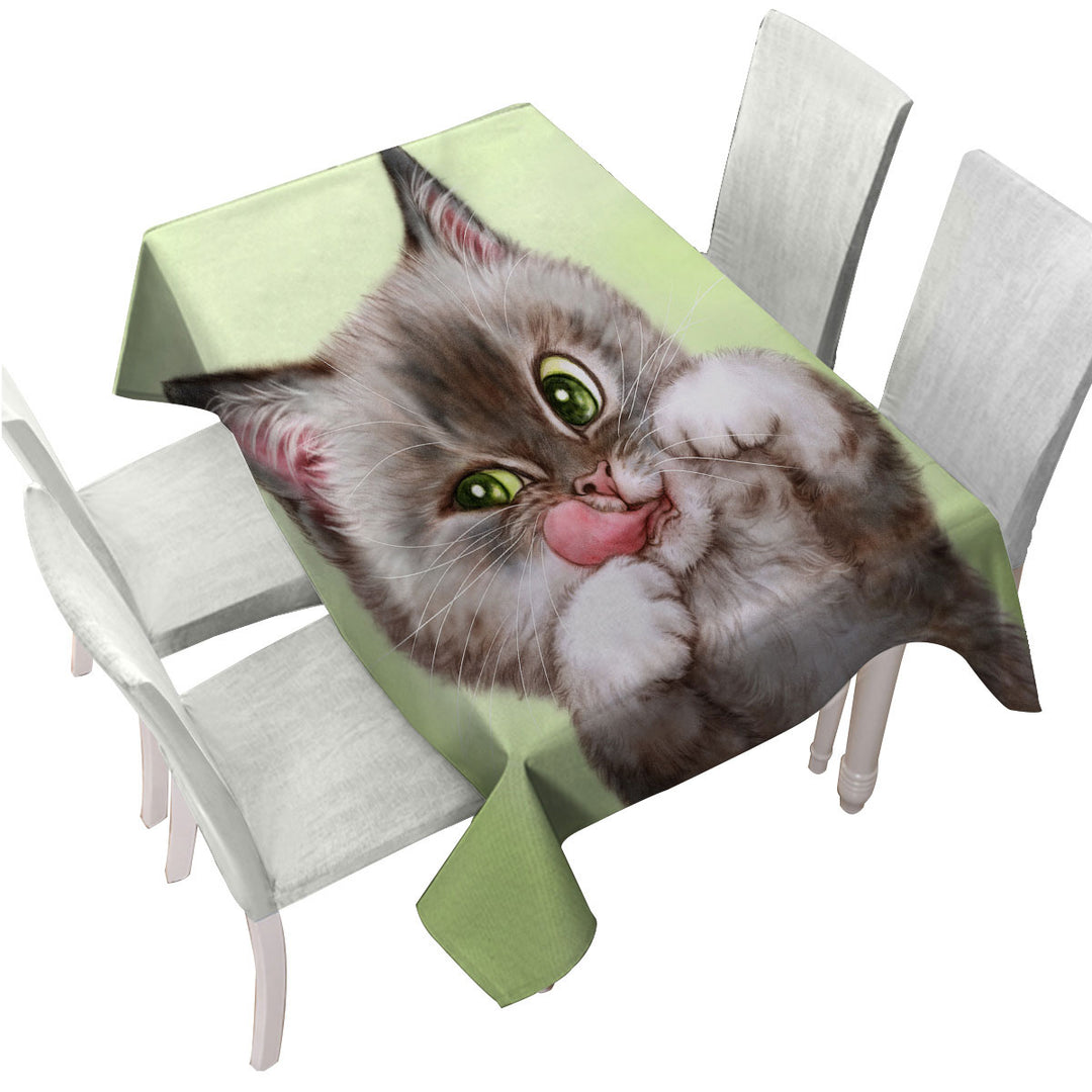 Cute Kittens Drawings Brownish Tabby Kitty Cat Tablecloth