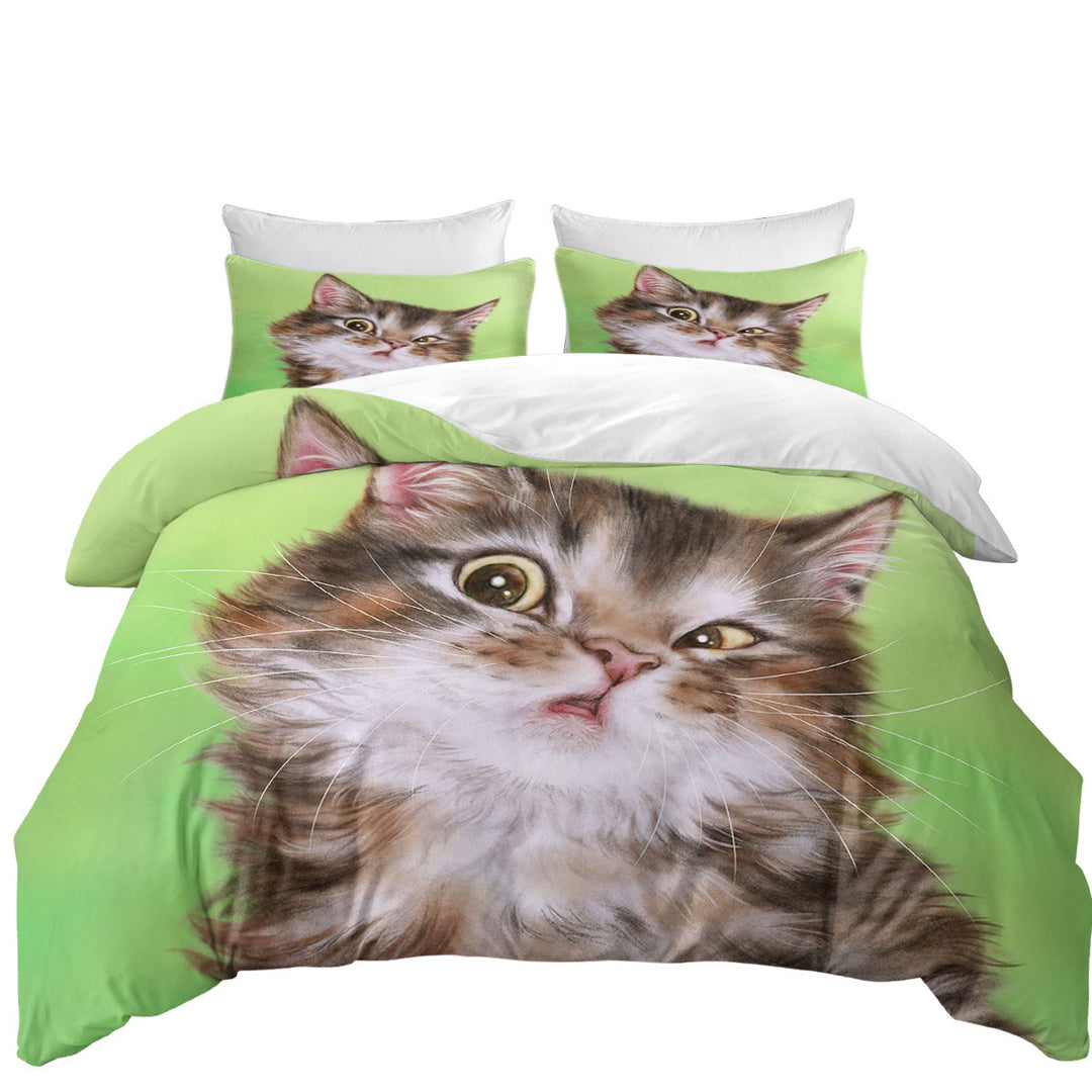 Cute Kittens Paintings Brownish Tabby Kitty Cat Coverlets