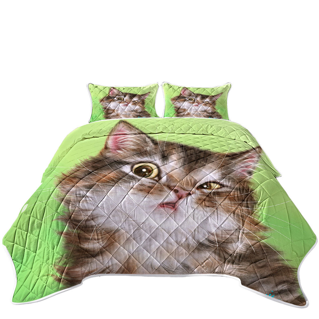 Cute Kittens Paintings Brownish Tabby Kitty Cat Quilts