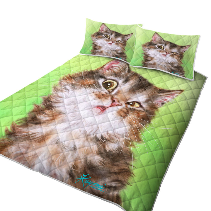 Cute Kittens Paintings Brownish Tabby Kitty Cat Summer Quilt