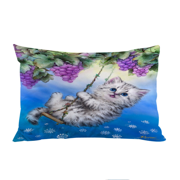 Cute Kitty Cat Swinging in the Grape Vineyard Pillowcase