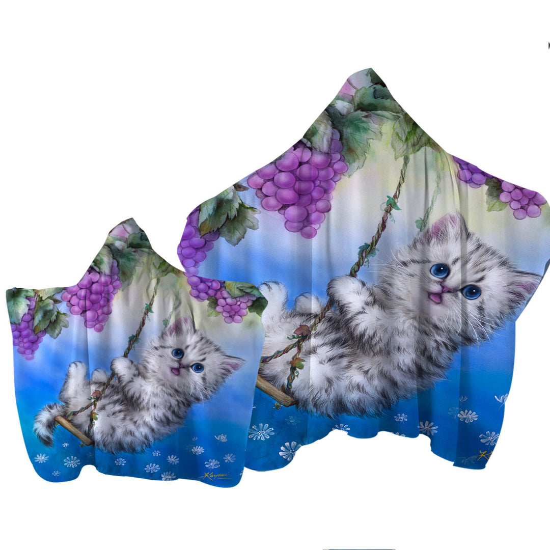 Cute Kitty Cat Swinging in the Grape Vineyard Towel with Hood
