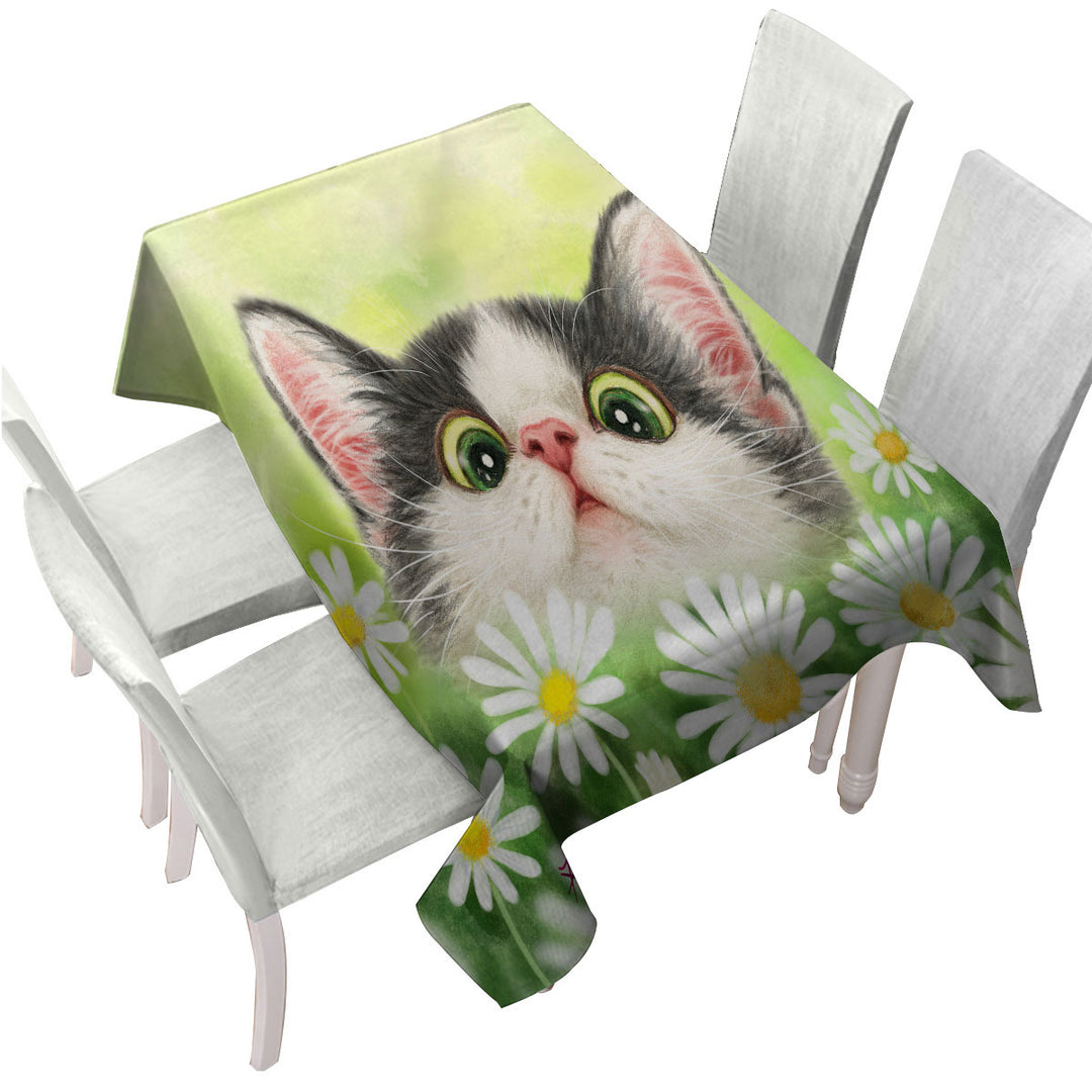Cute Kitty Cat in the Daisy Flower Garden Custom table Covers