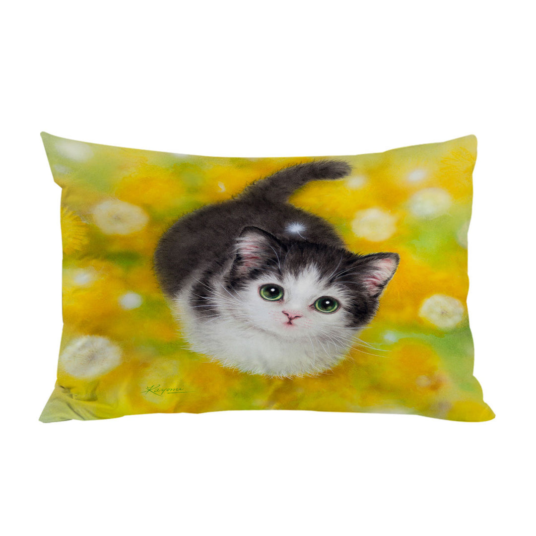 Cute Kitty Cat in the Dandelion Flower Garden Pillowcase