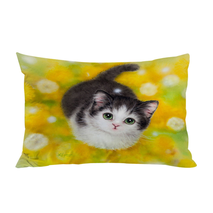Cute Kitty Cat in the Dandelion Flower Garden Pillowcase