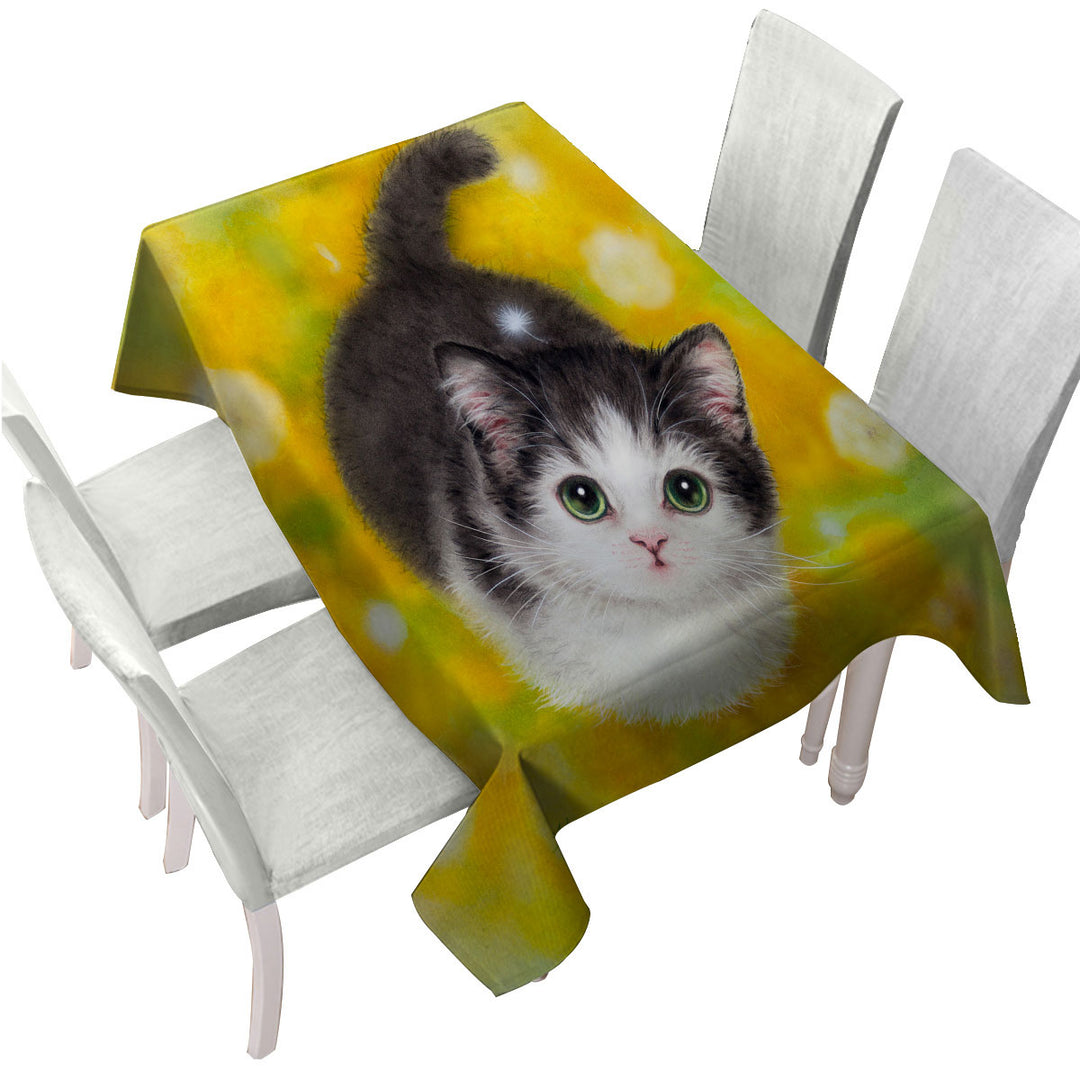 Cute Kitty Cat in the Dandelion Flower Garden Table Cover
