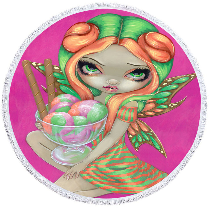 Cute Lightweight Beach Towel Candy Lover Big Eyed Rainbow Sherbet Fairy