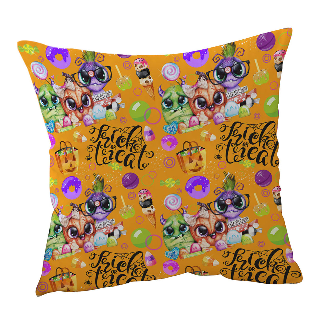 Cute Lil Monsters Halloween Pattern Throw Pillows