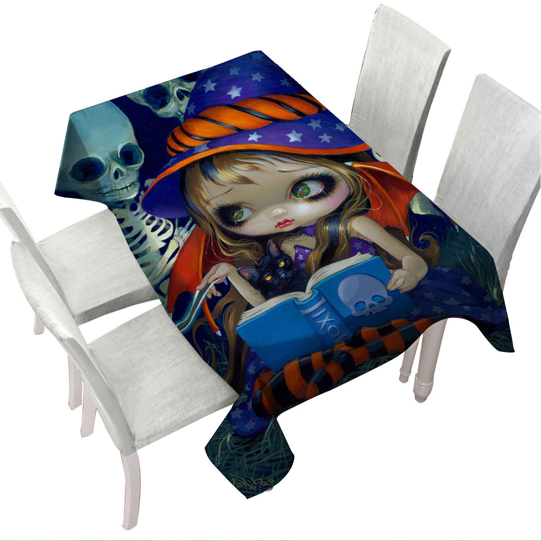 Cute Little Halloween Witch Skeleton Magic Tablecloths