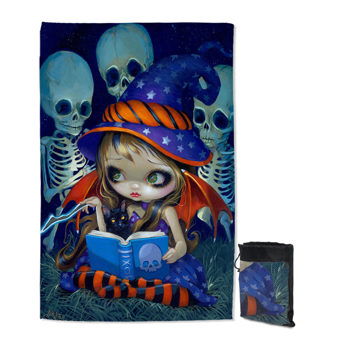 Cute Little Halloween Witch Skeleton Quick Dry Beach Towel