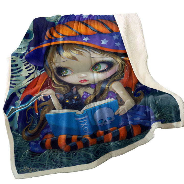 Cute Little Halloween Witch Skeleton Sherpa Blanket