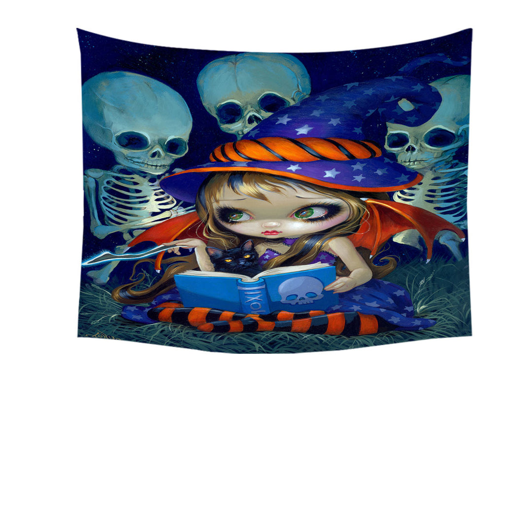 Cute Little Halloween Witch Skeleton Tapestry