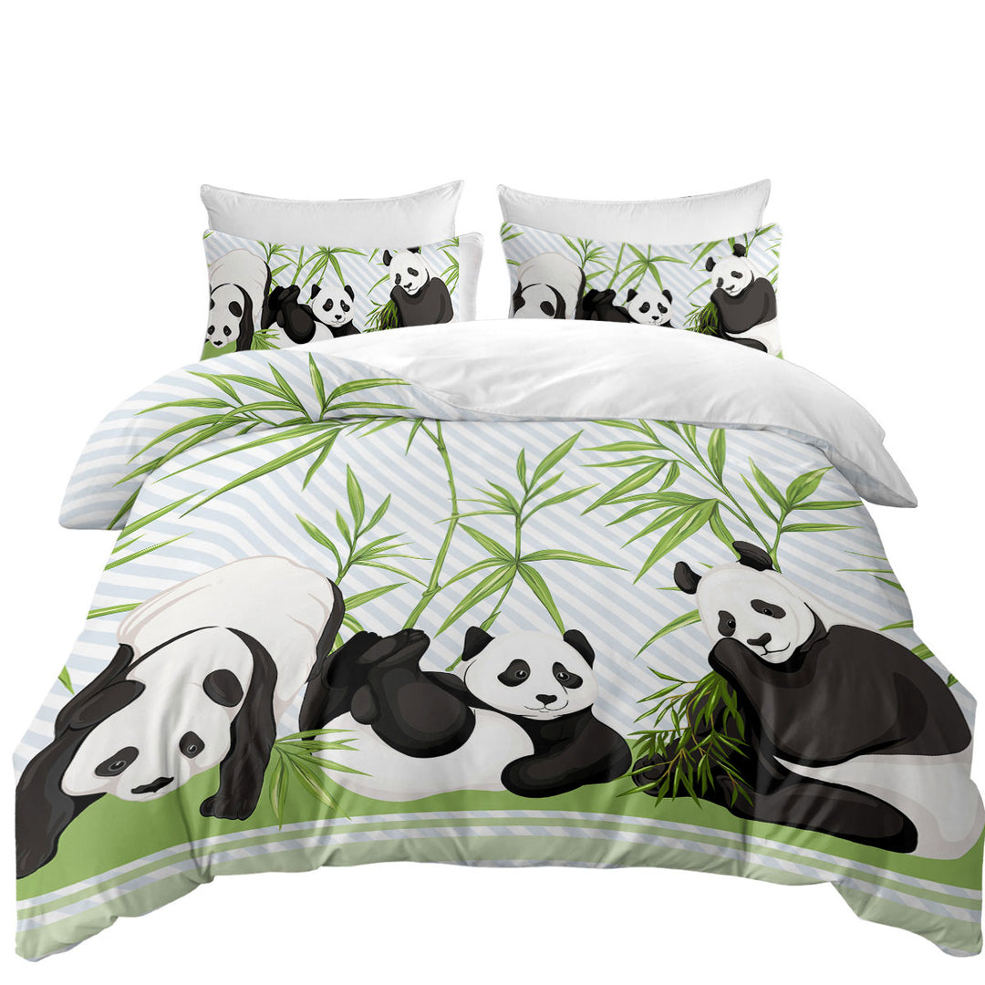 Cute Little Pandas and Bamboo Duvet Cover Queen
