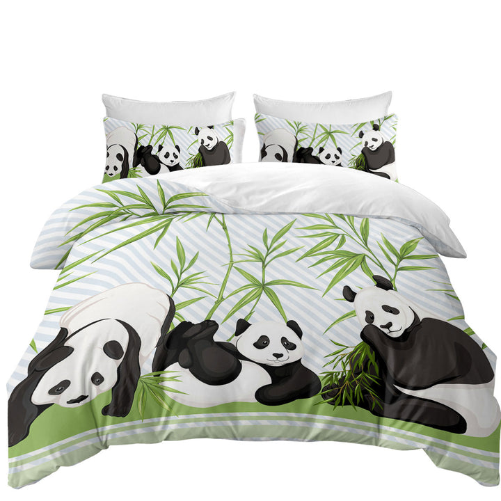 Cute Little Pandas and Bamboo Duvet Cover Queen
