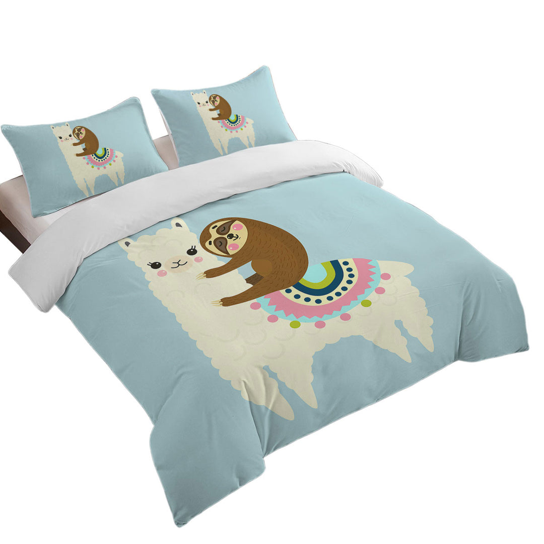 Cute Llama and Sloth for Kids Duvet Cover