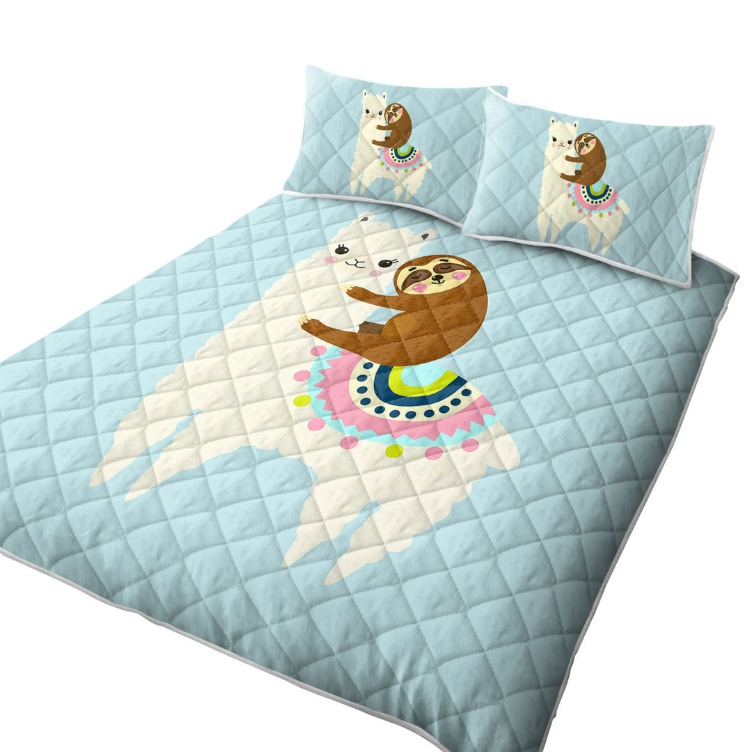 Cute Llama and Sloth for Kids Quilts for Beds