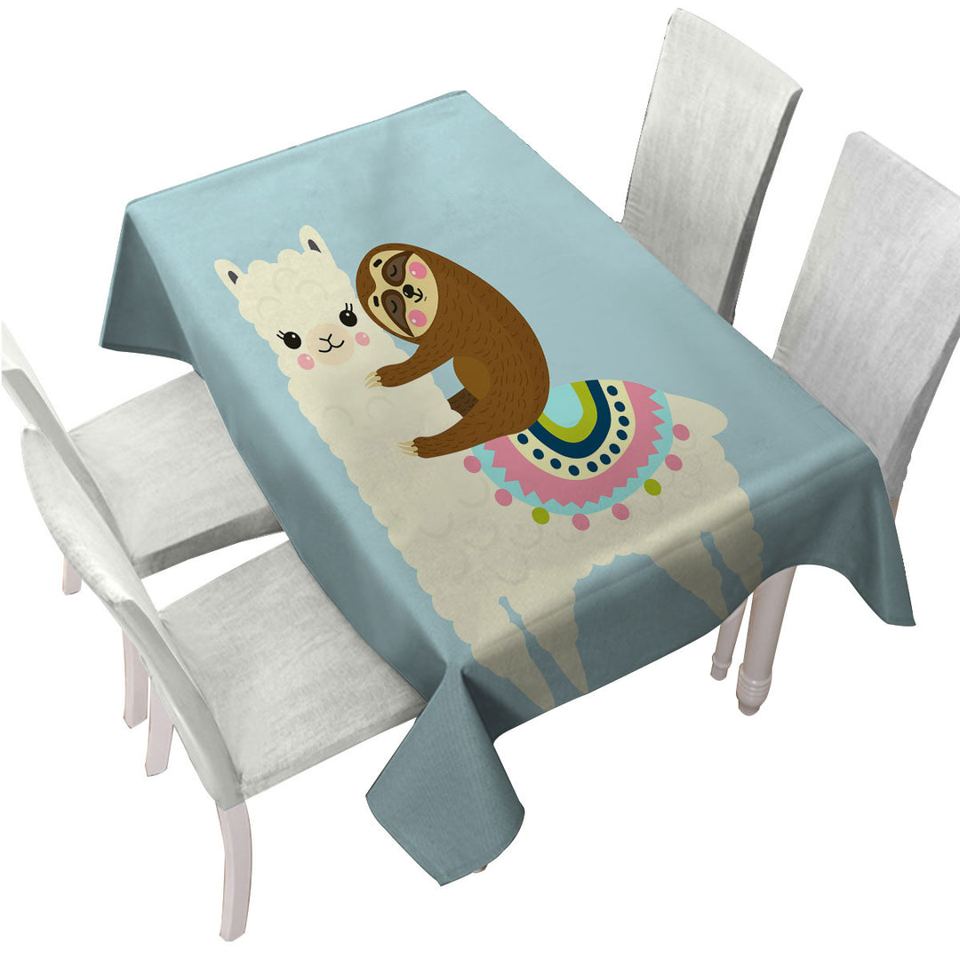 Cute Llama and Sloth for Kids Tablecloth