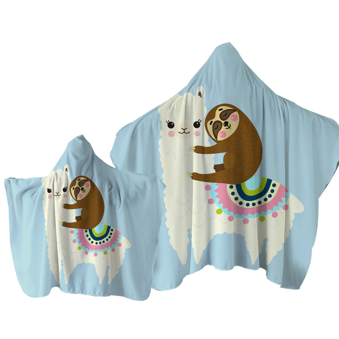 Cute Llama and Sloth for Kids Towel with Hood