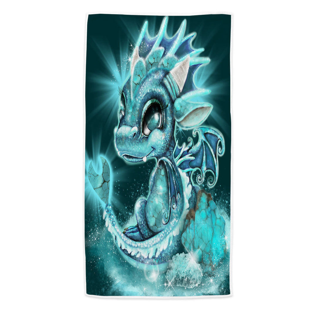Cute Microfiber Beach Towel as Gift December Turquoise Birthstone Lil Dragon