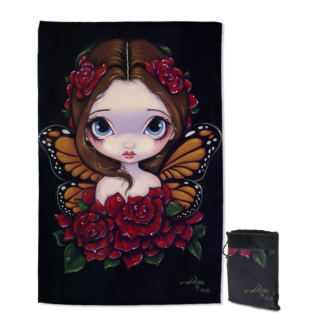 Cute Microfiber Towels For Travel Girls Painting the Butterfly Rose Fairy