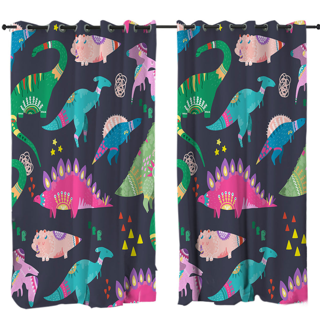 Cute Multi Colored Sleeping Dinosaurs Curtains for Living Room