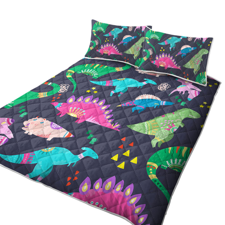 Cute Multi Colored Sleeping Dinosaurs Quilt