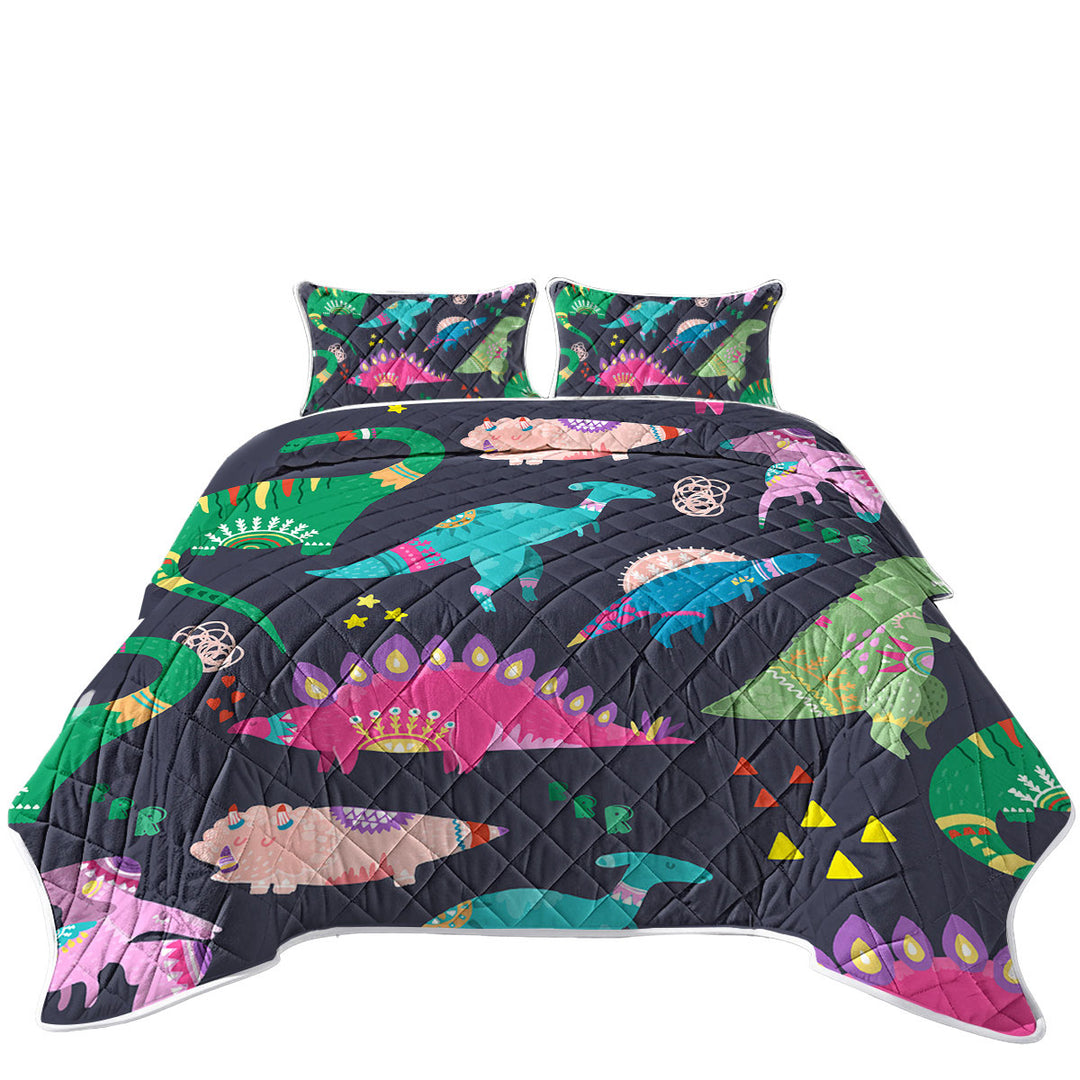 Cute Multi Colored Sleeping Dinosaurs Quilts