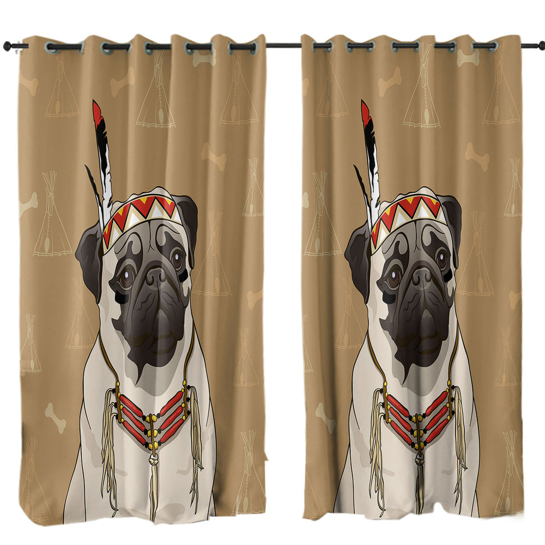 Cute Native American Chief Pug Curtains