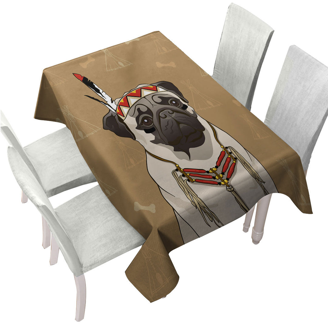 Cute Native American Chief Pug Custom table cloth