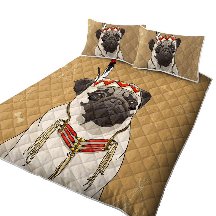 Cute Native American Chief Pug Quilt