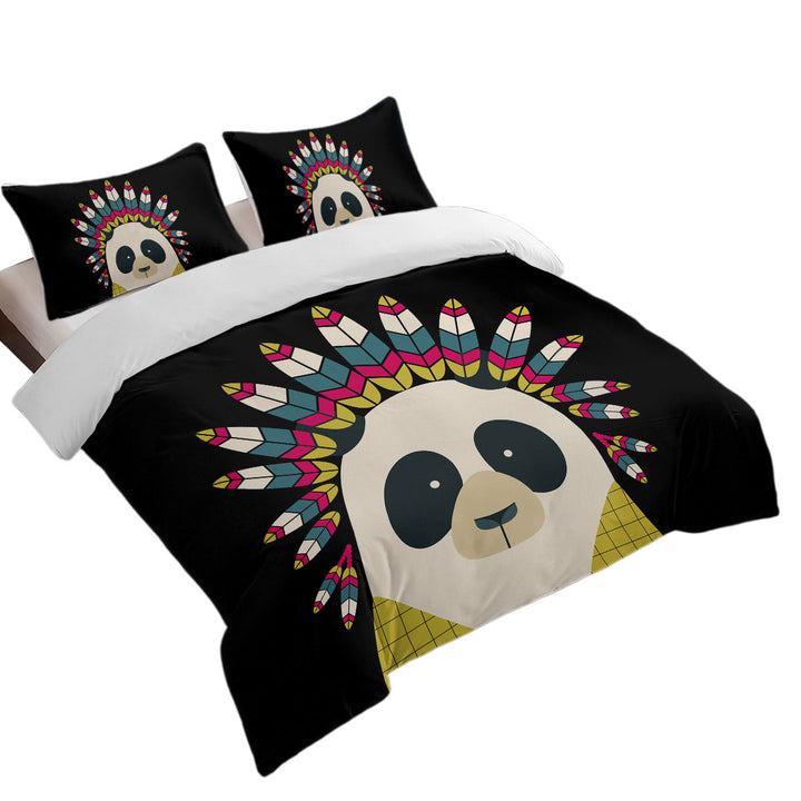 Cute Native American Panda Character Duvet Cover