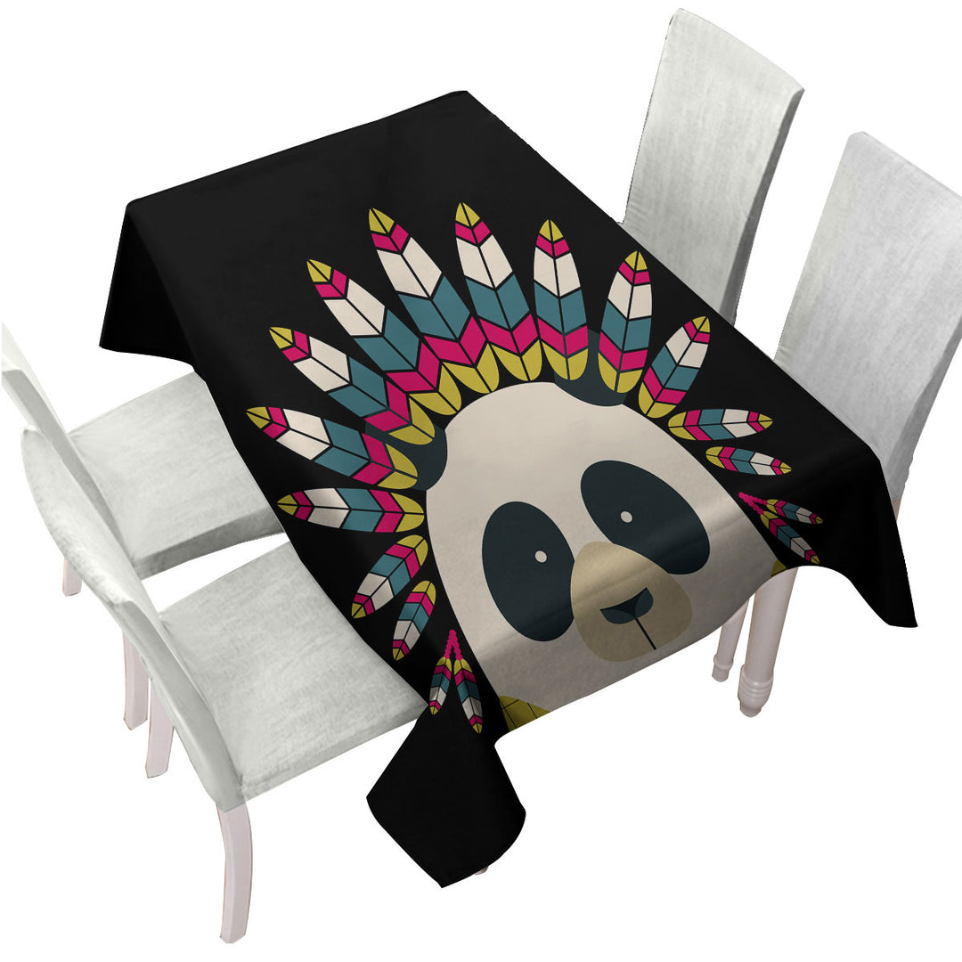 Cute Native American Panda Character Table Cover