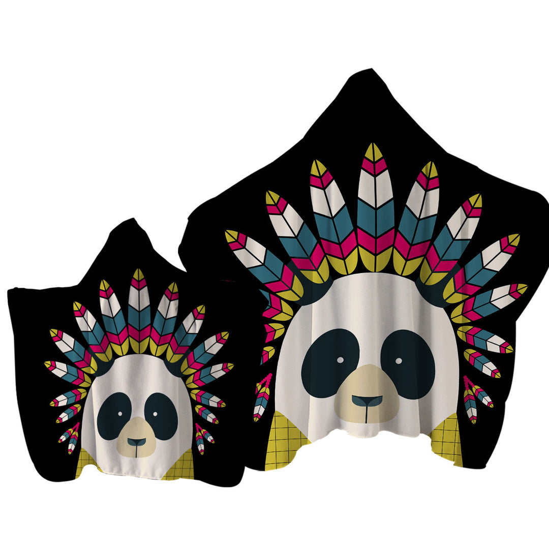 Cute Native American Panda Character Towel with Hood