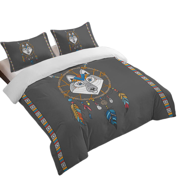 Cute Native Wolf Dream Catcher for Kids Duvet Covers