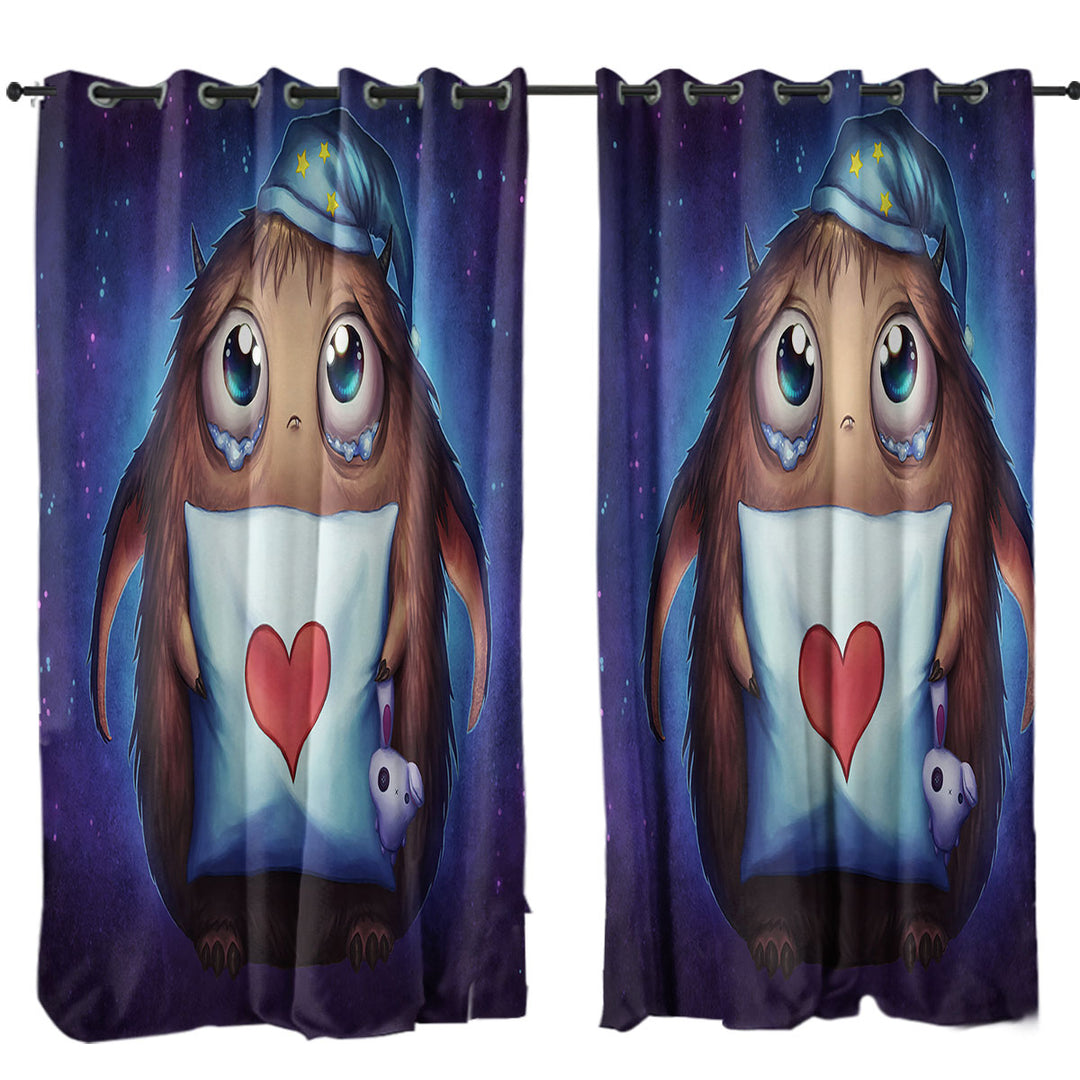 Cute Night Kids Art Sleepy Alien Drapes for Living Room